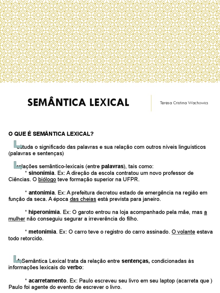 Funções da Semântica Lexical | PDF | Léxico | Assunto (gramática)