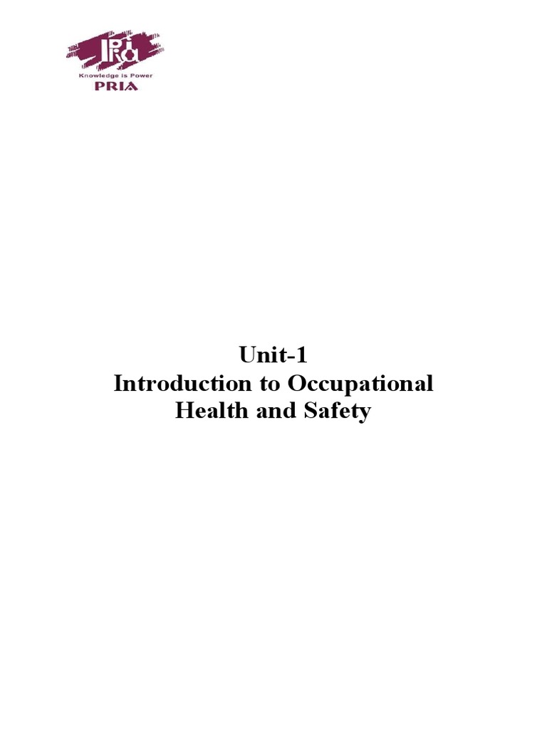 Unit-1 Introduction To Occupational Health and Safety | PDF ...