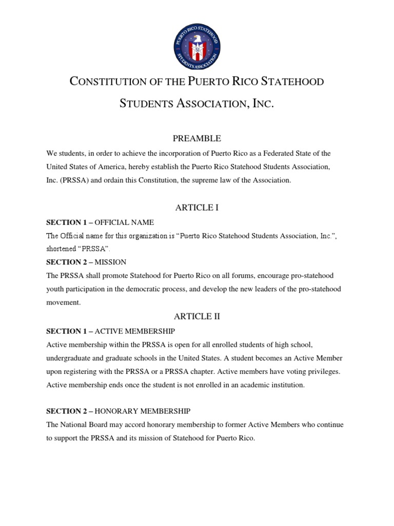 Constitution of The Puerto Rico Statehood Students Association PDF