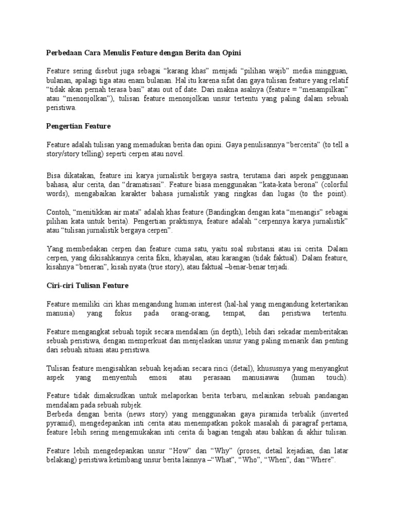 Perbedaan Feature, Berita, dan Opini | PDF