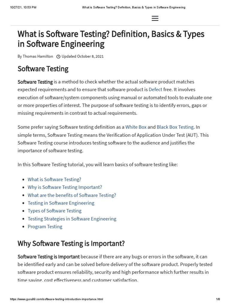 What Is So Ware Testing? Definition, Basics & Types in So Ware ...