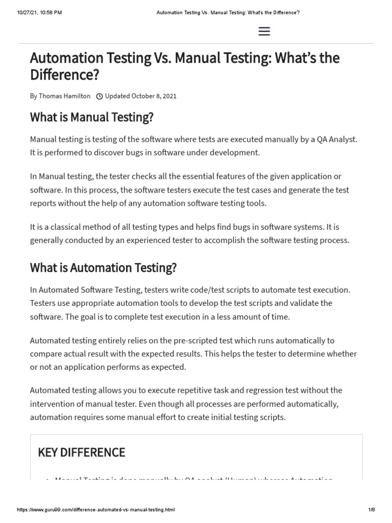 Automation vs. Manual Testing Guide | PDF | Software Testing | Software