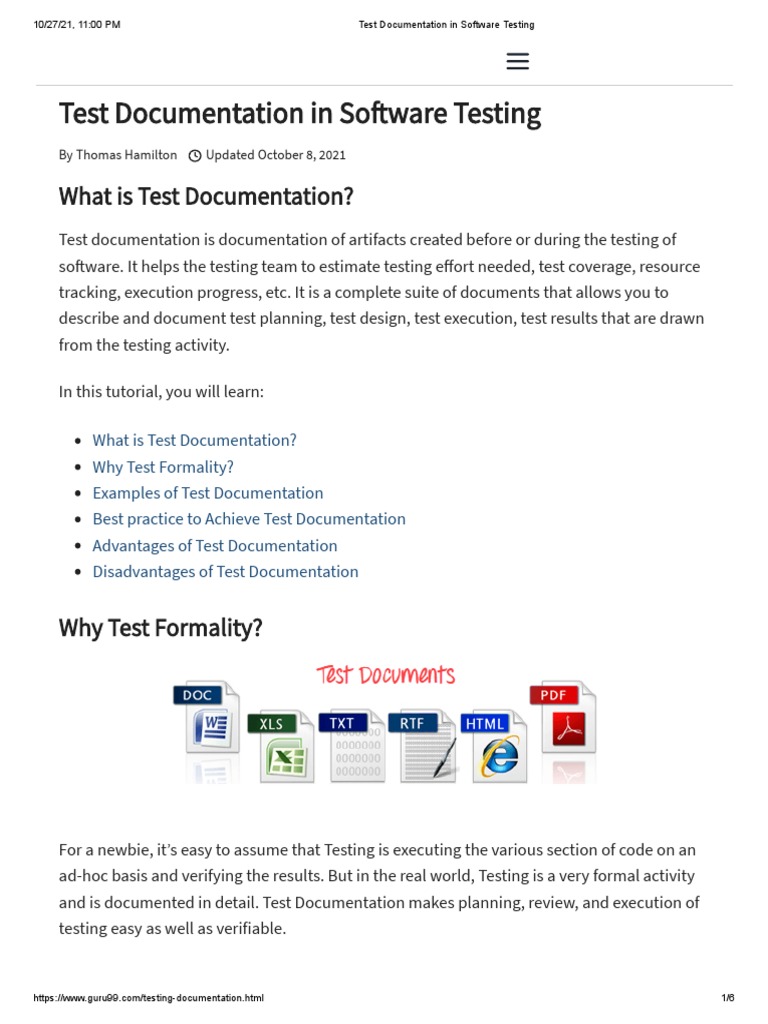 Test Documentation in Software Testing PDF Software Testing