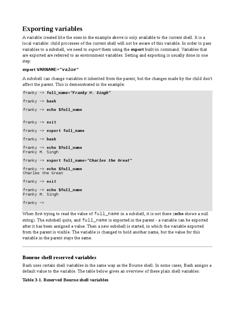 Exporting Variables in Bash Shell | PDF | Parameter (Computer ...