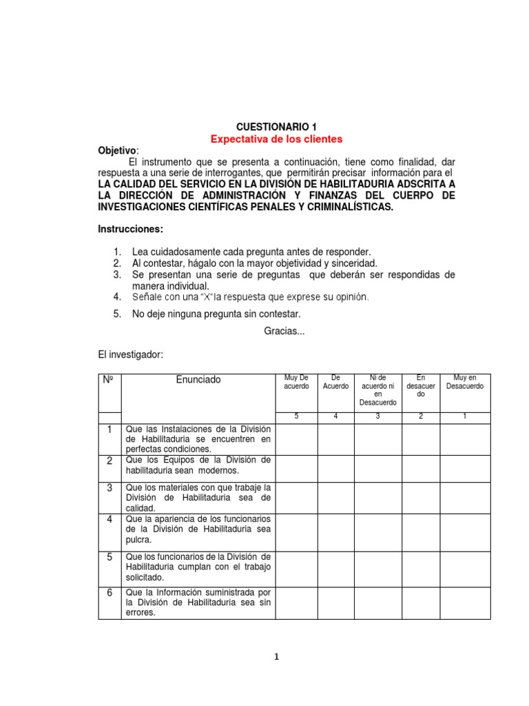 Ejemplo De Cuestionario SERVQUAL PDF Cuestionario