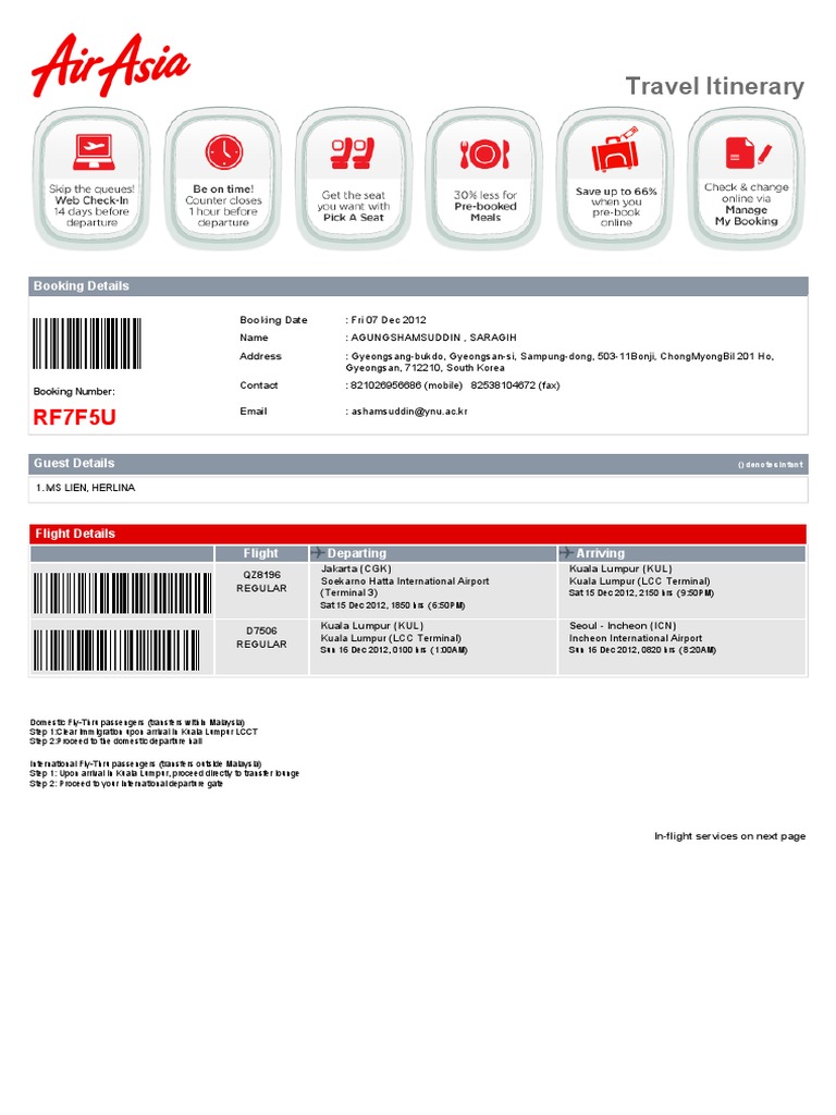 AirAsia Travel Itinerary Details | PDF | Baggage | Airport