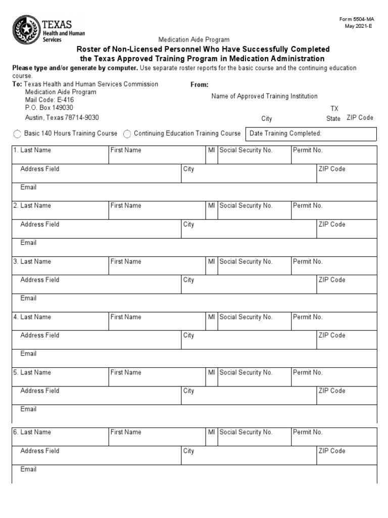 Roster of Non-Licensed Personnel Who Have Successfully Completed The ...