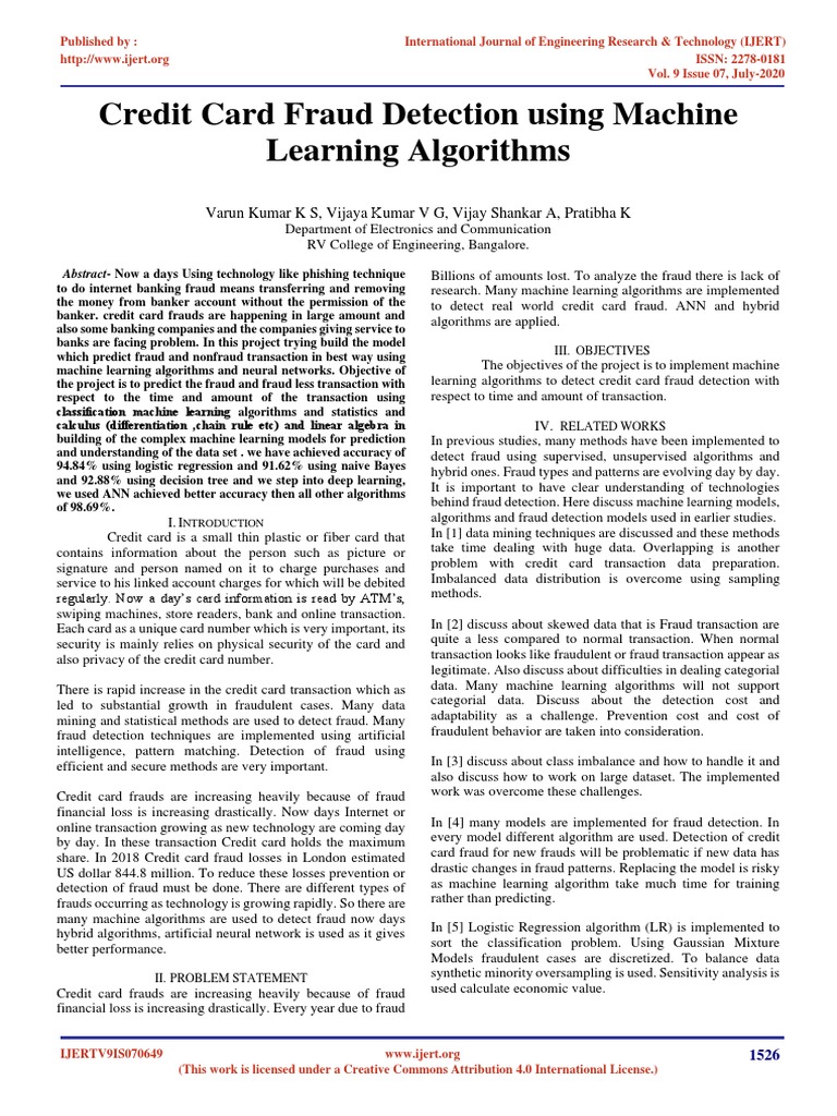 Credit Card Fraud Detection Using Machine Learning | PDF | Machine ...