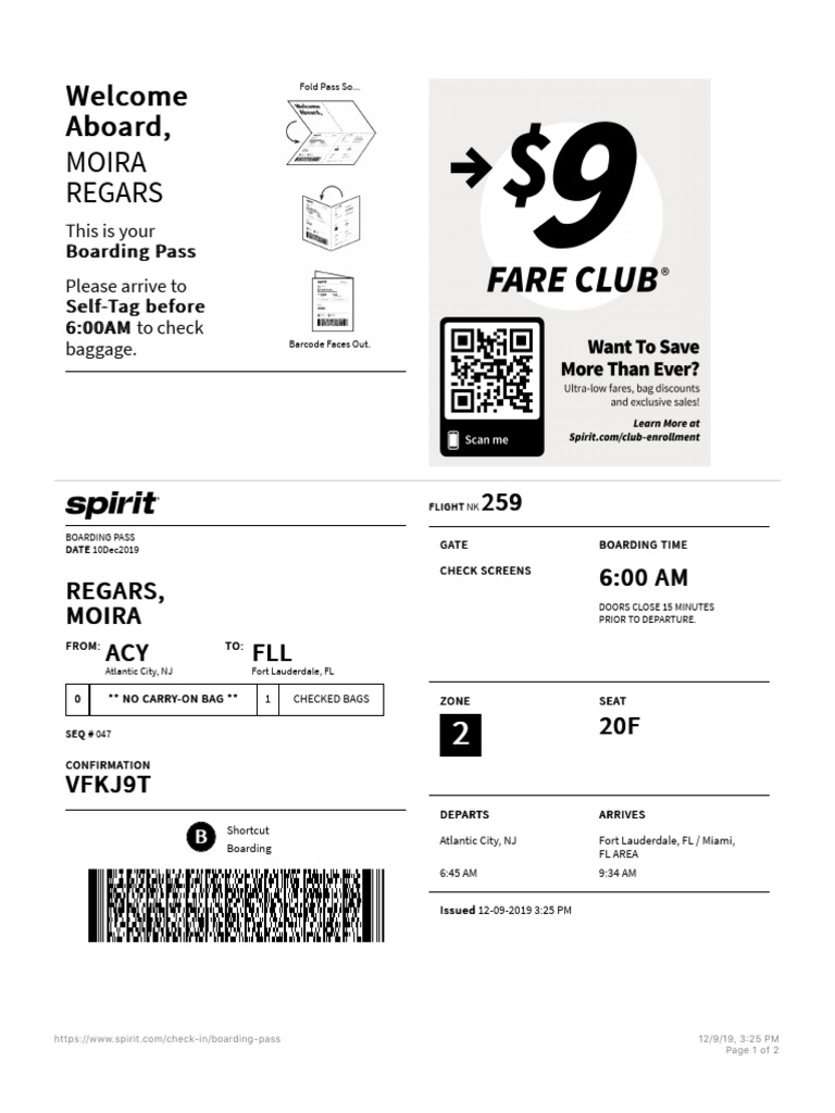 Check in Boarding Pass Spirit Airlines PDF Aviation Transport