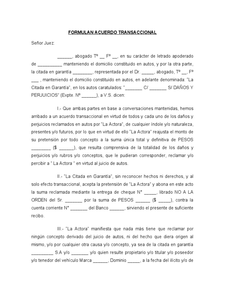 Modelo de Acuerdo Transaccional | PDF | Justicia | Crimen y violencia