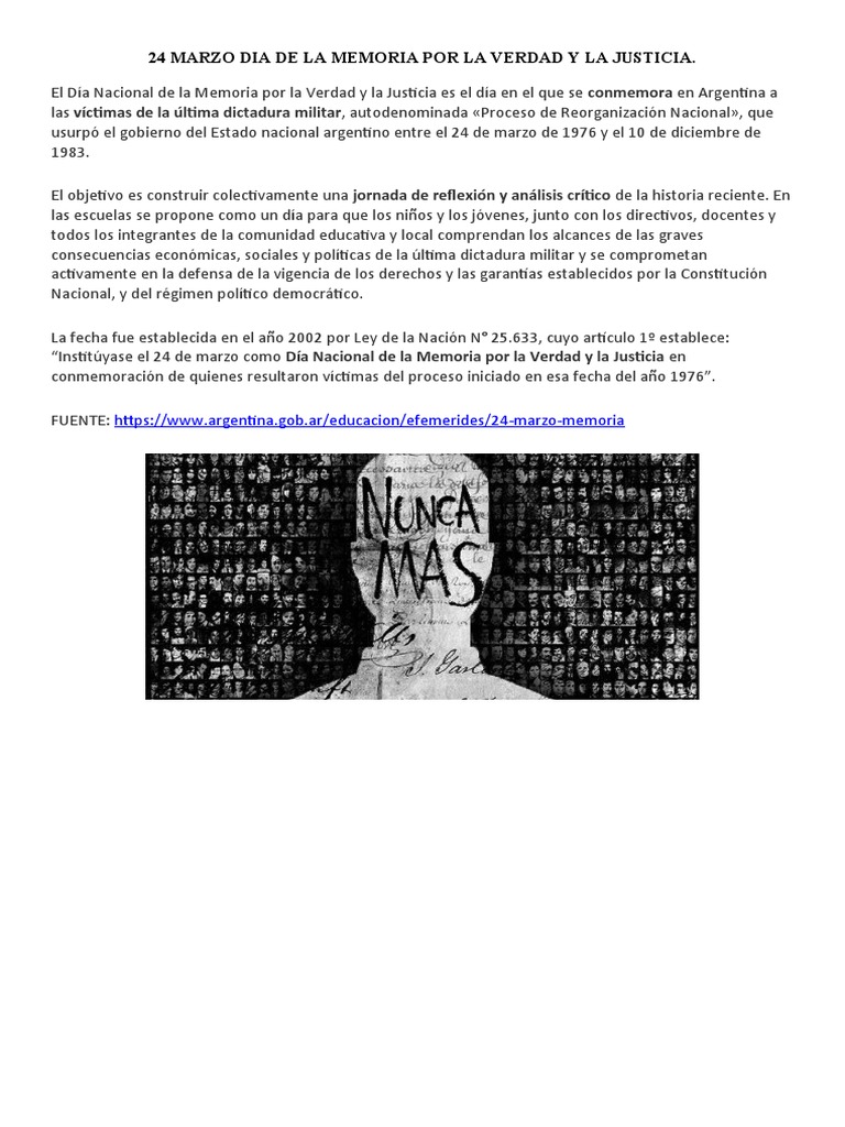 24 Marzo Dia de La Memoria Por La Verdad y La Justicia | PDF