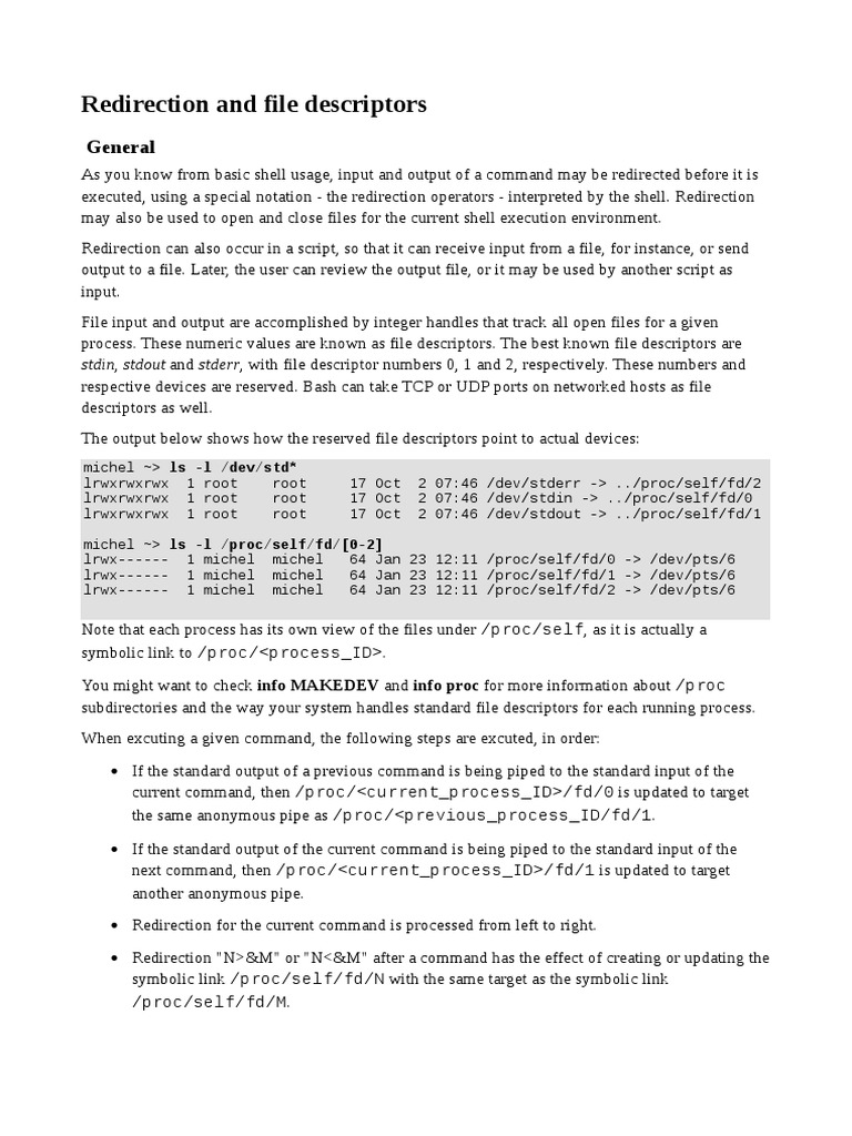 Redirection and File Descriptors General Download Free PDF
