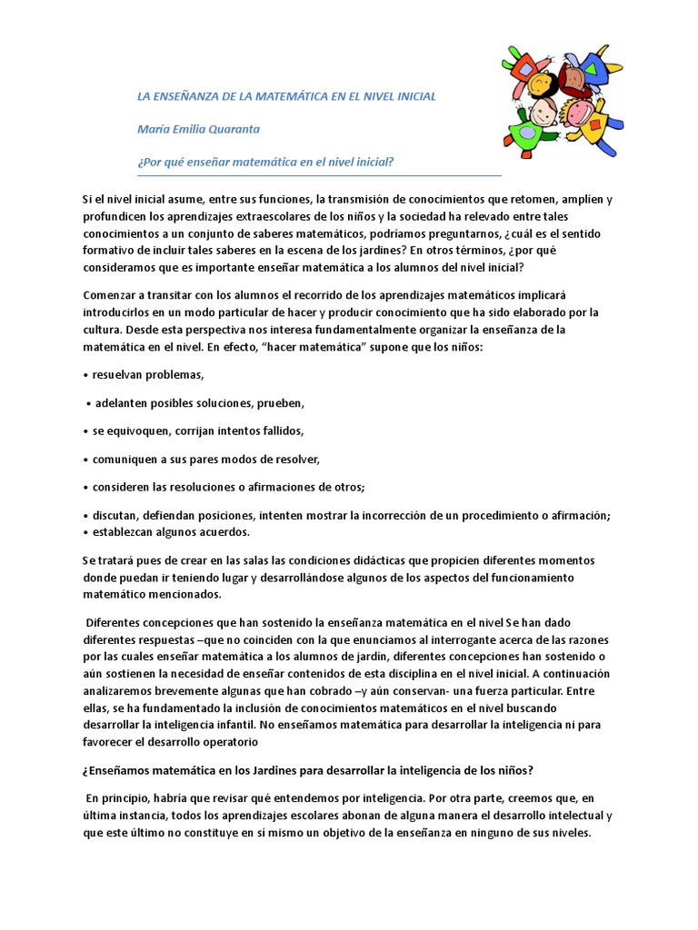 La Enseñanza de La Matemática en El Nivel Inicial. Emilia Quaranta ...