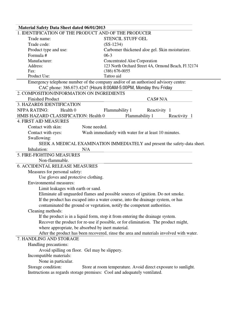 Stencil Stuff MSDS PDF Occupational Safety And Health Safety