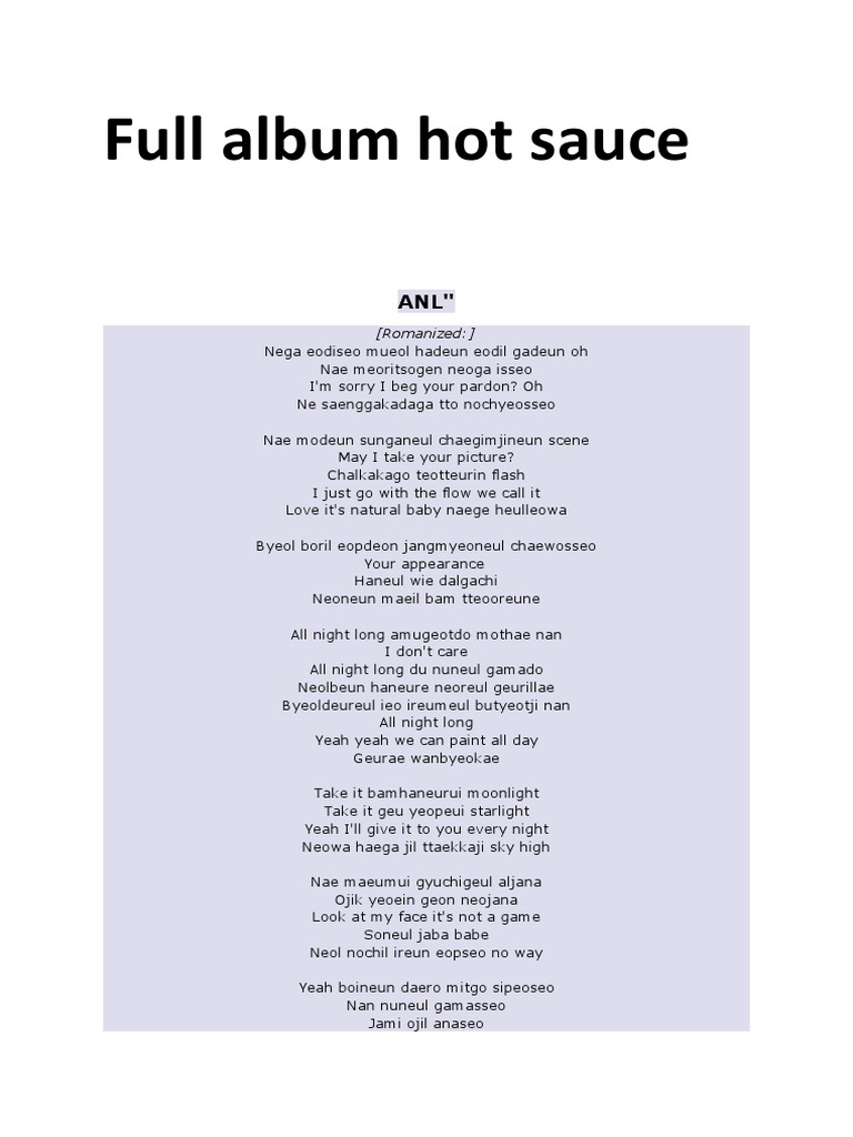 Lirik NCT Dream Hot Sauce PDF