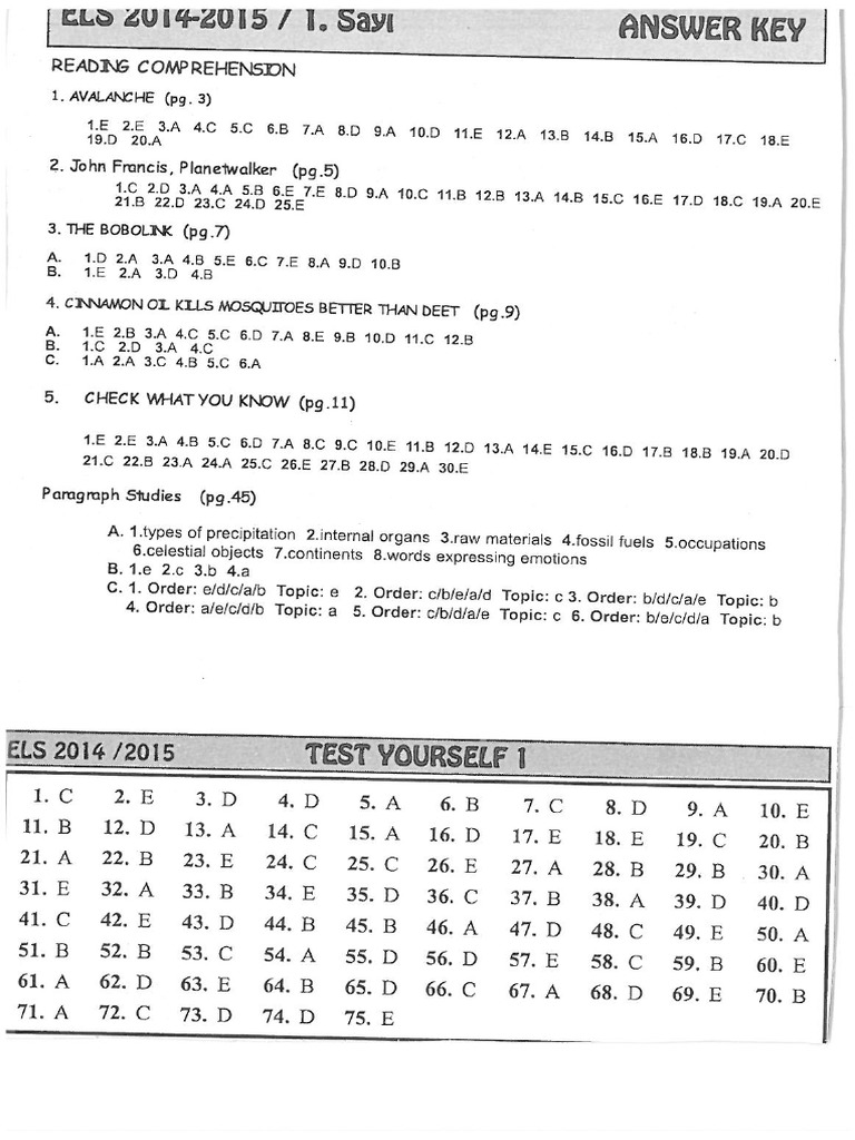 ELS 2014 Answer Key | PDF