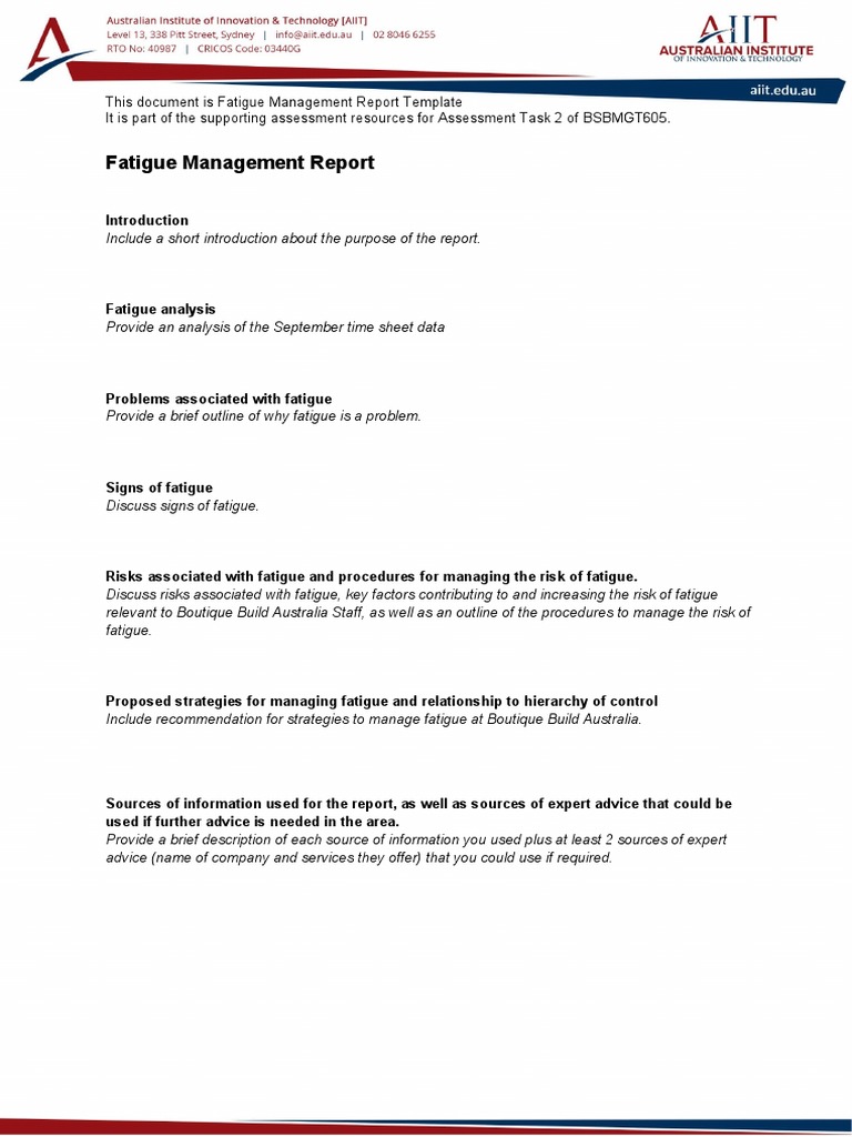 Fatigue Management Report Template PDF