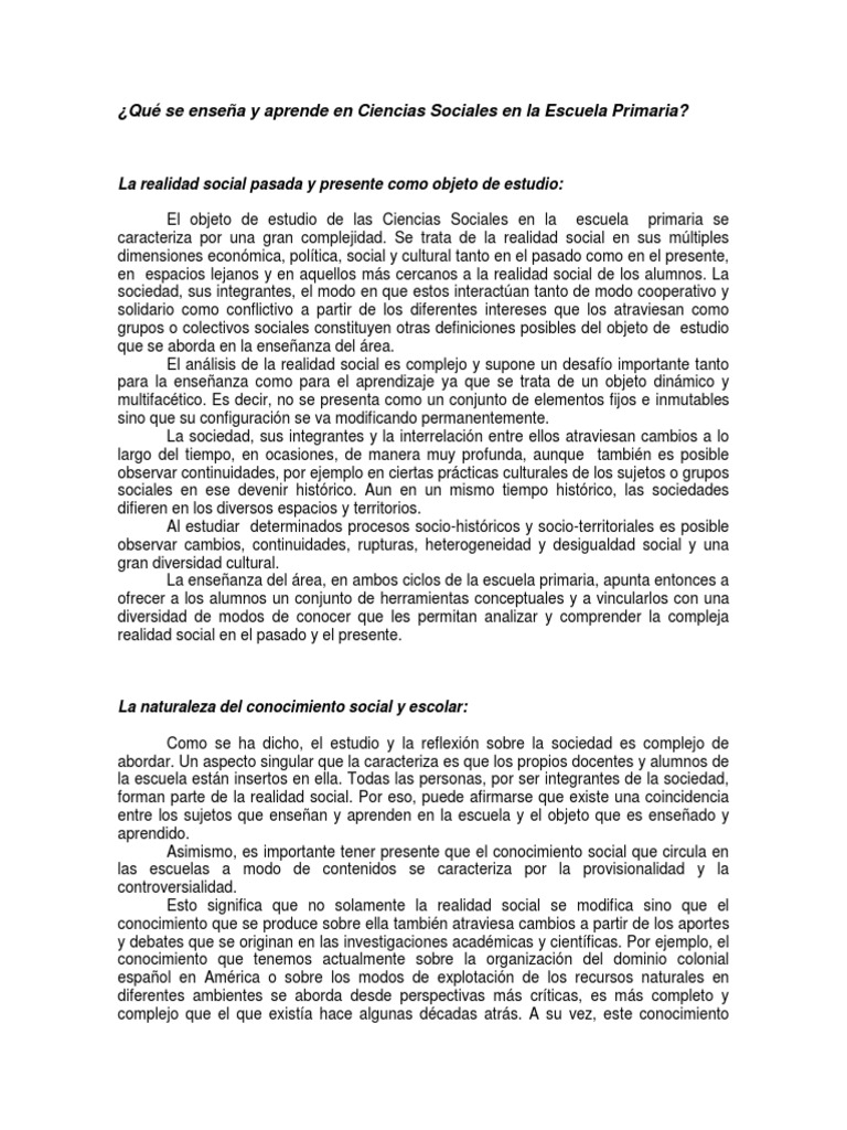 Enseñanza de Ciencias Sociales en Primaria | PDF | Plan de estudios ...