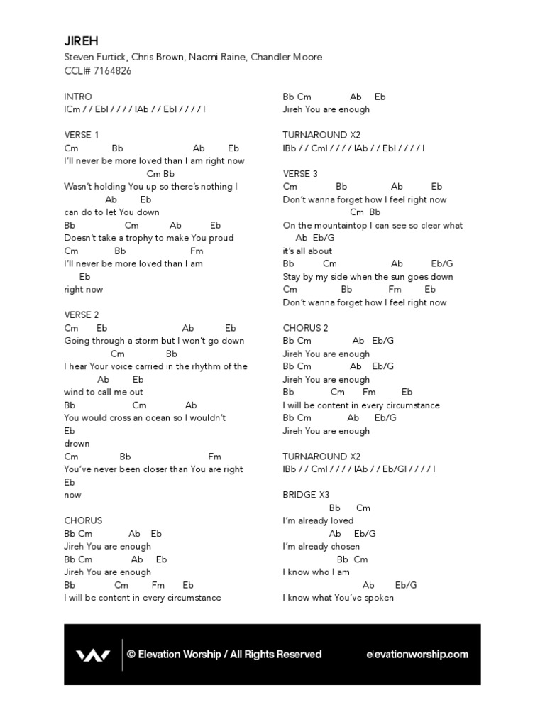 Jireh Chords v3 PDF Song Structure Songs