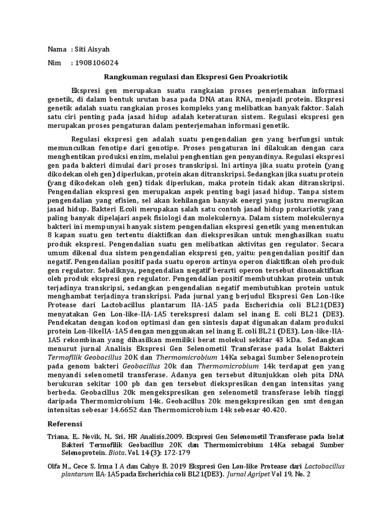 Regulasi Ekspresi Gen Prokariotik | PDF | Sains & Matematika