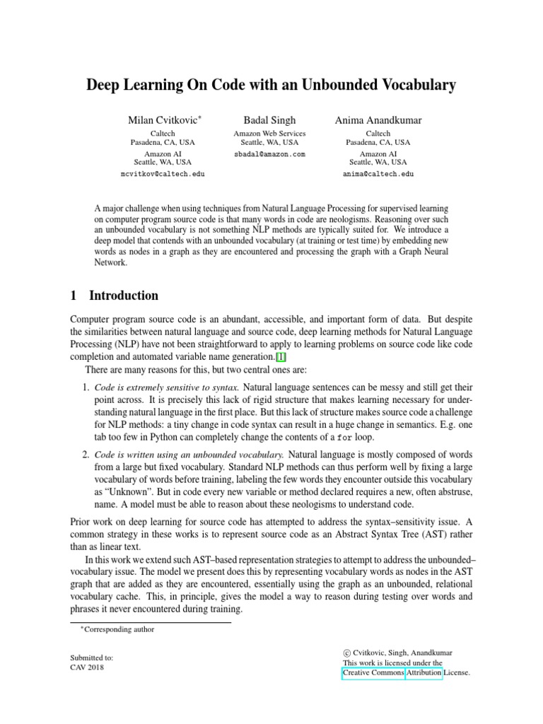 Deep Learning On Code With An Unbounded Vocabulary | PDF | Deep ...
