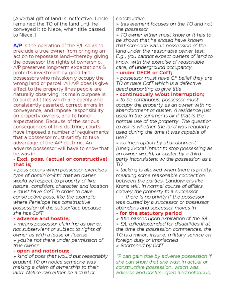 Adverse Possession and Property Gifts | PDF | Concurrent Estate | Easement