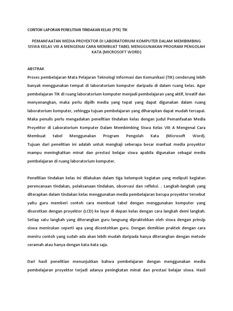 Contoh Laporan Penelitian Tindakan Kelas Mapel Tik