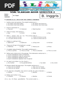 Soal UAS B. Inggris Kelas 3 SD Semester 2 Dan Kunci Jawaban