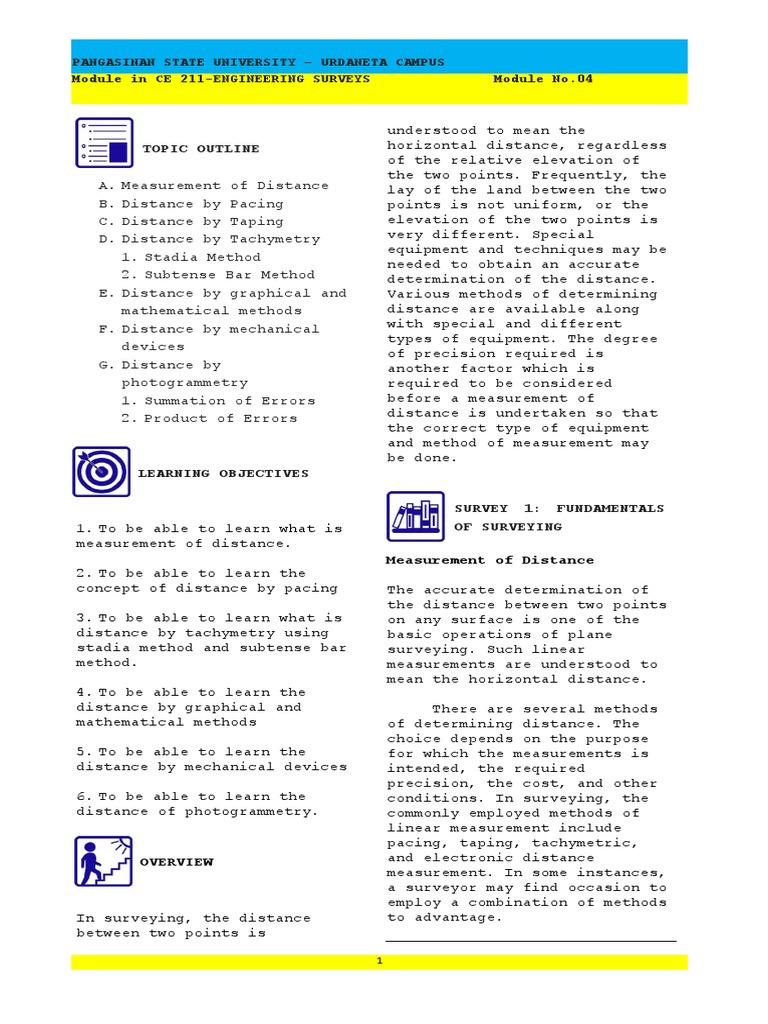 Module 4. Measurement of Horizontal Distance PDF Surveying Metrology