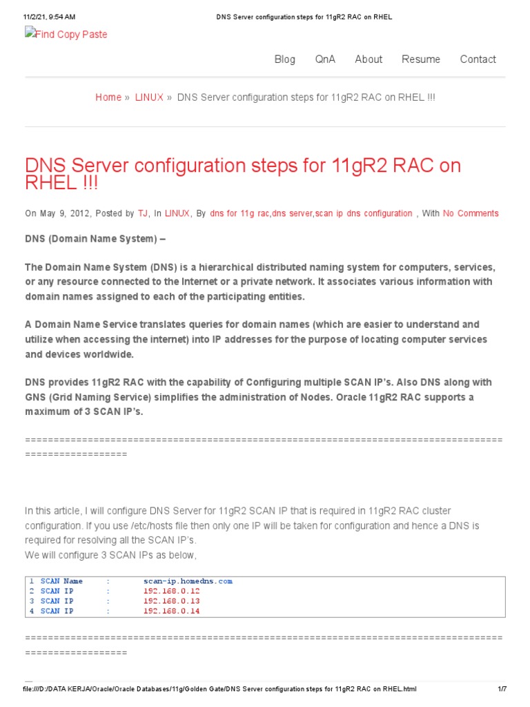 DNS Server Configuration Steps For 11gR2 RAC On RHEL | PDF | Domain ...