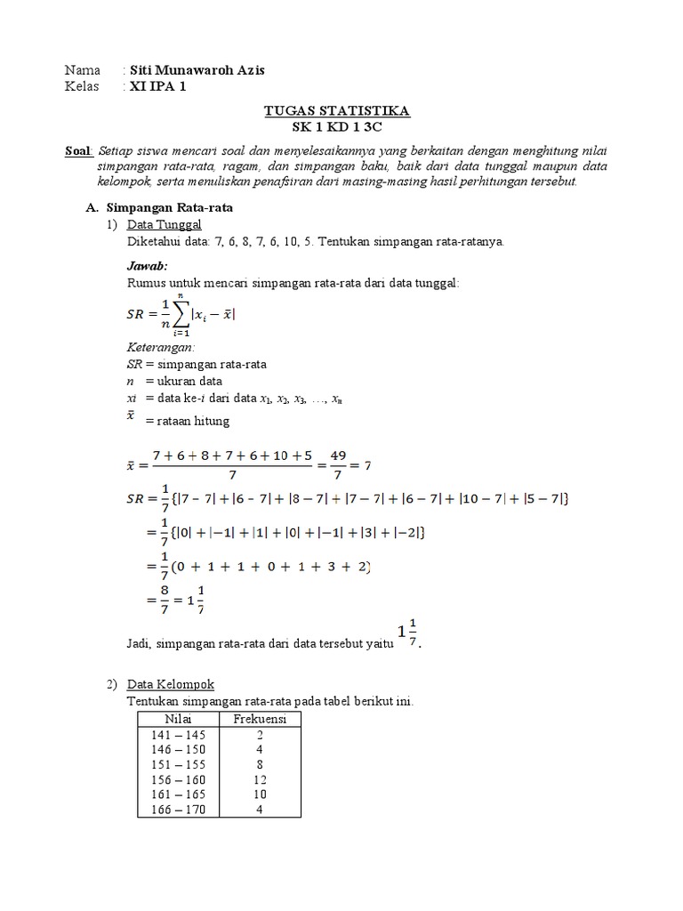 Statistika Simpangan A Ragam Dan Simpangan Baku