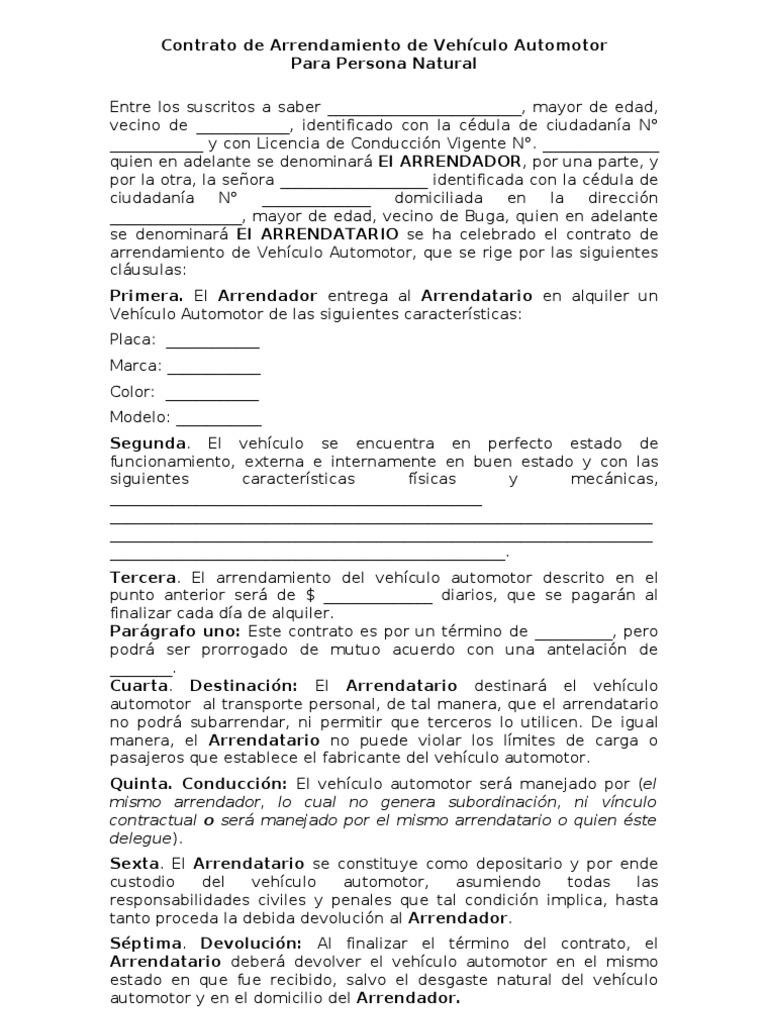 Contrato de Arrendamiento de Vehiculo | PDF | Alquiler | Gobierno