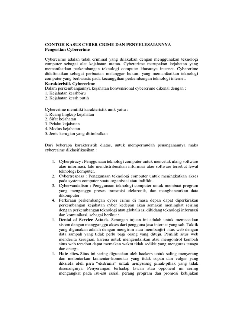 Contoh Kasus Cyber Crime Dan Penyelesaiannya | PDF
