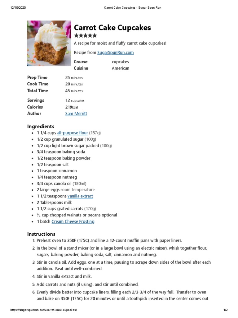 Carrot Cake Cupcakes Sugar Spun Run PDF Cakes Cupcake