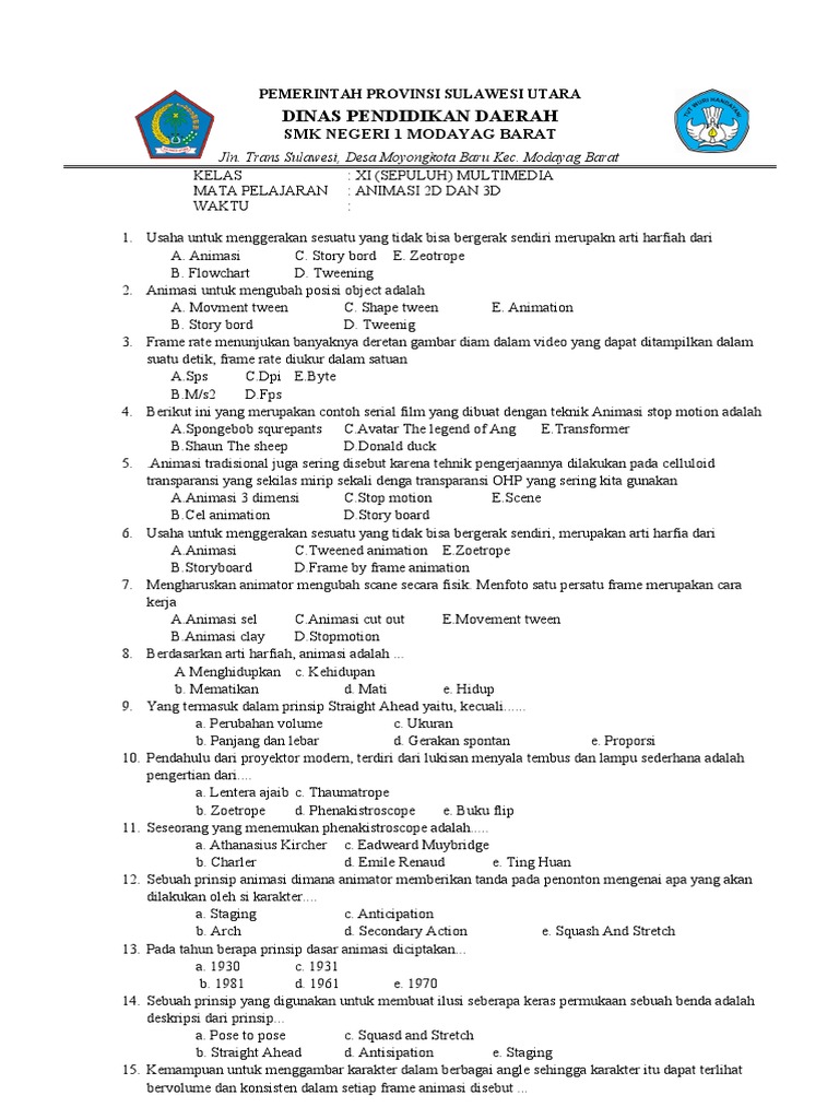 Soal Animasi 2d Dan 3d Akhir | PDF