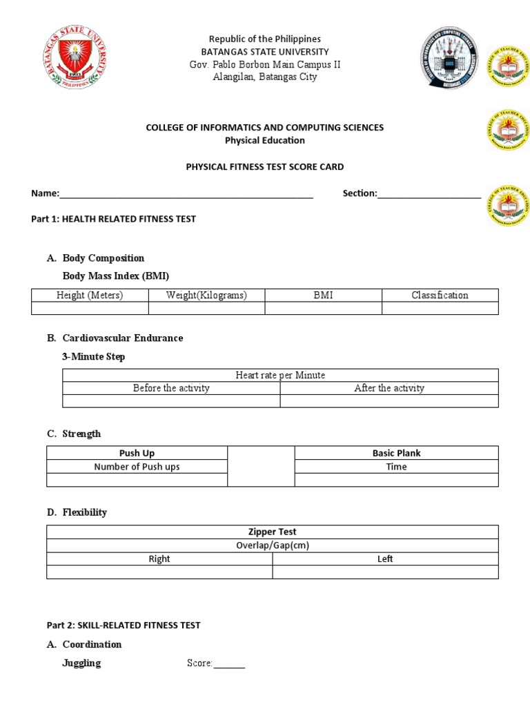 Physical Fitness Test Score Card | PDF