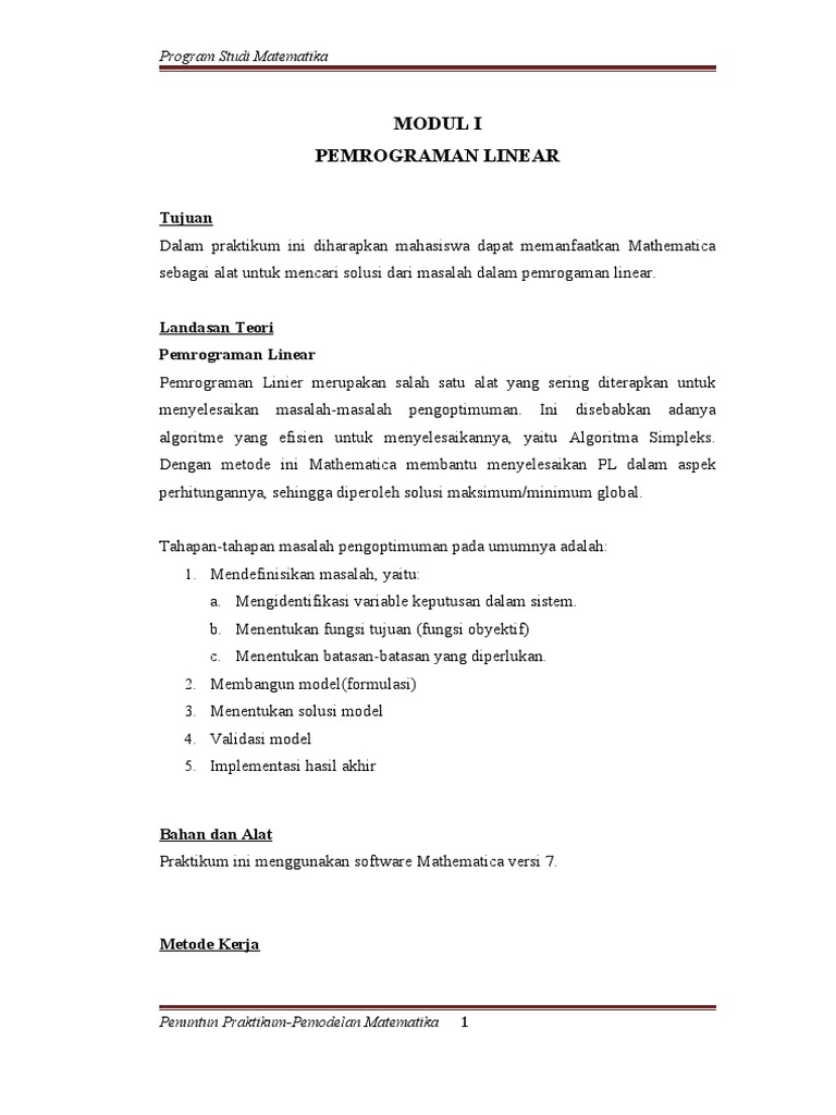Pemrograman Linear untuk Pengoptimuman | PDF | Metode & Bahan Ajar ...