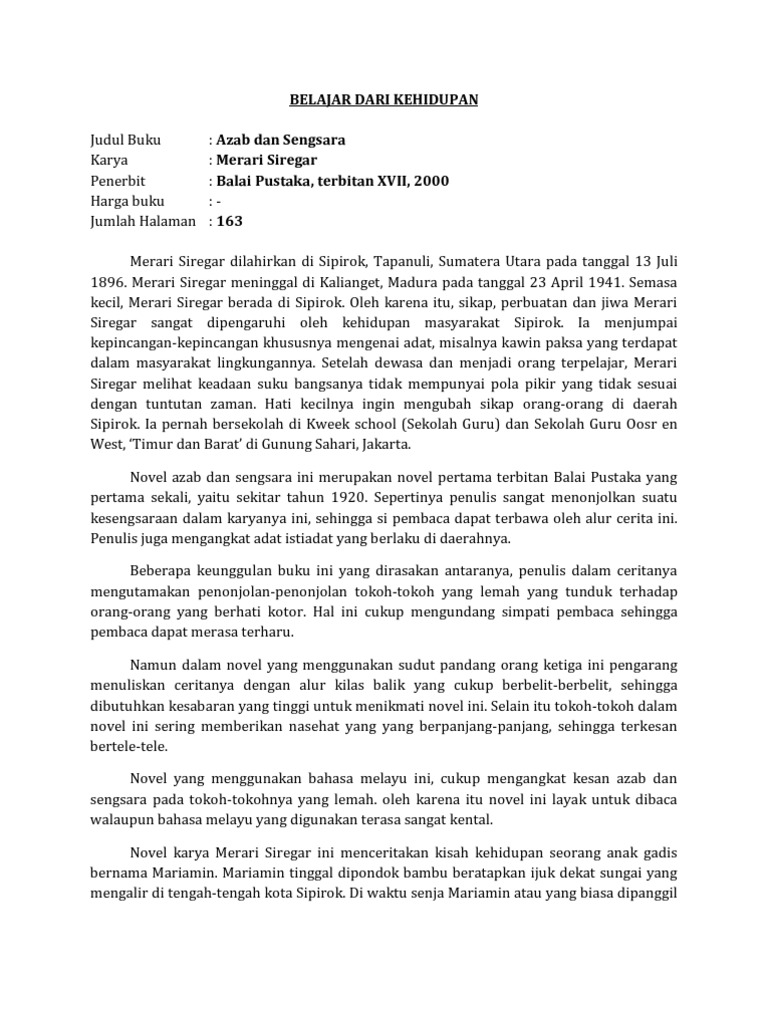 Resensi Novel Azab Dan Sengsara