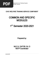 Common and Specific Modules 1 Semester 2020-2021: Civic Welfare Training Service Component