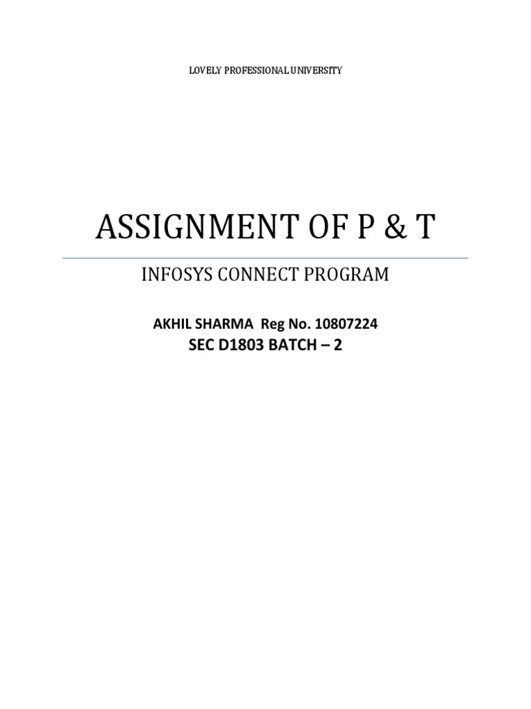 Assignment of P & T: Infosys Connect Program | PDF | Parameter ...