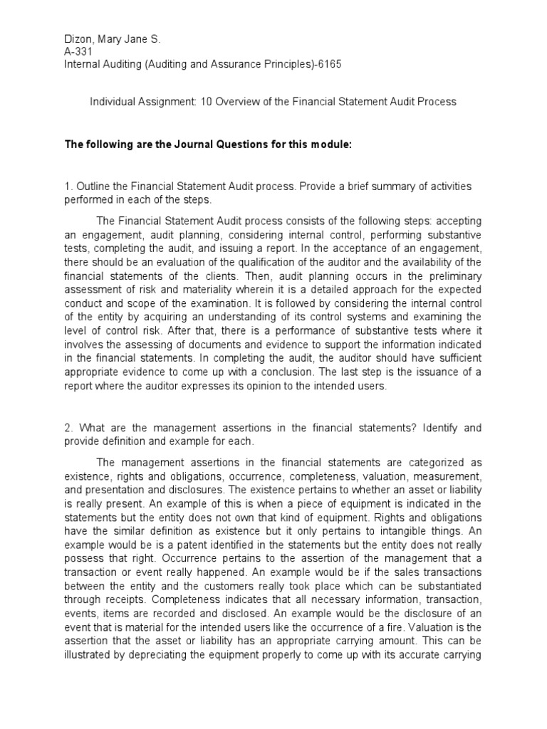 The Following Are The Journal Questions For This Module | PDF | Audit ...
