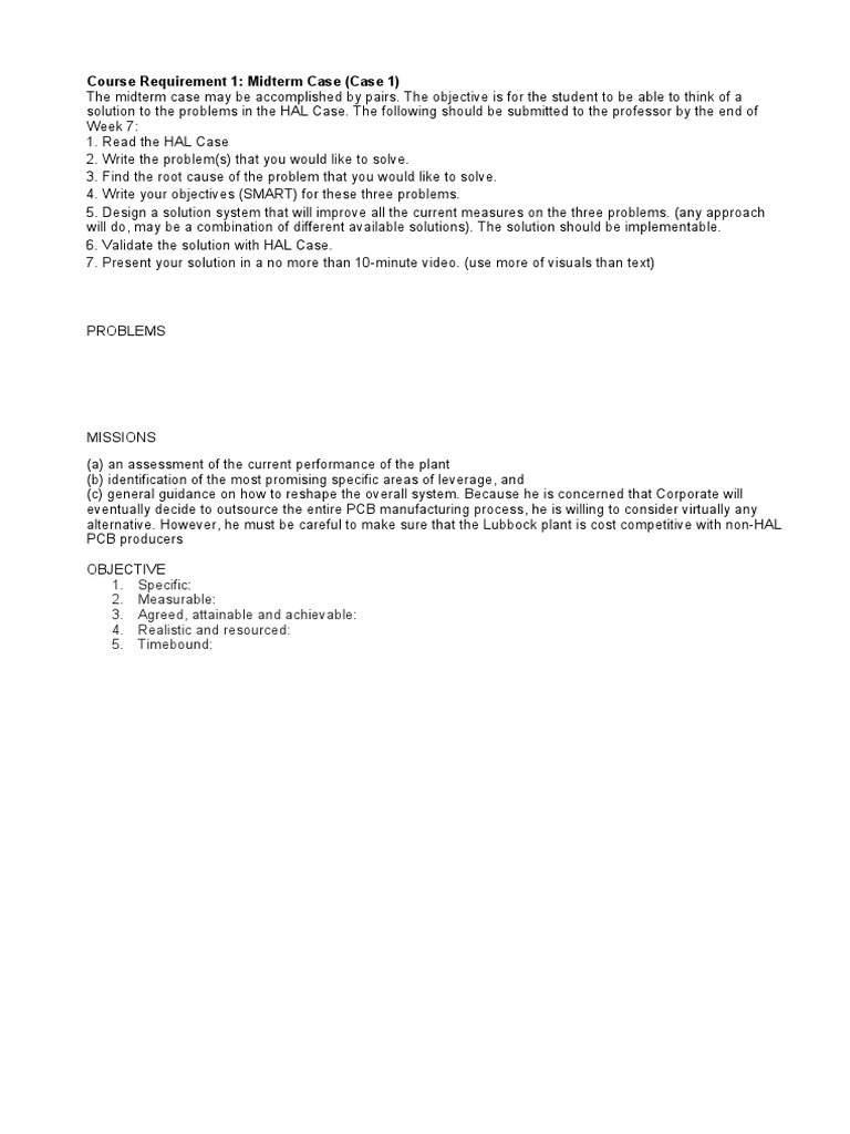 Course Requirement 1: Midterm Case (Case 1) | PDF