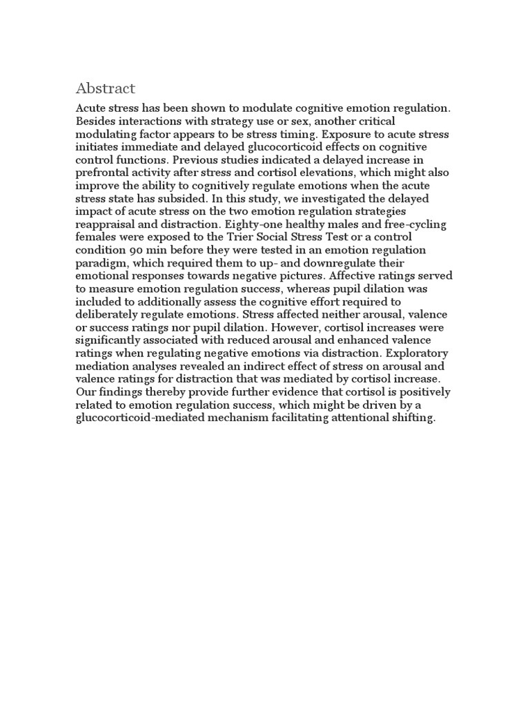 Impact of Acute Stress on Emotion Regulation | PDF