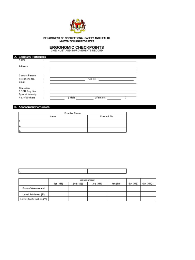 Ergonomic Checkpoints Assessment Guide | PDF | Human Factors And ...