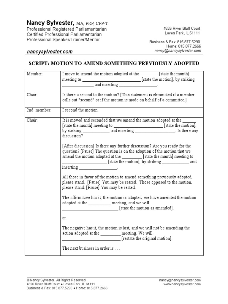 Motion To Amend Previously Adopted | PDF | Government | Parliamentary ...