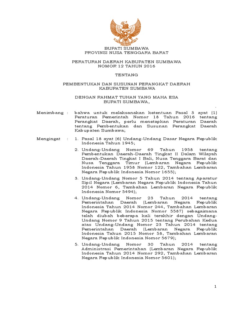 Pembentukan Perangkat Daerah Sumbawa | PDF