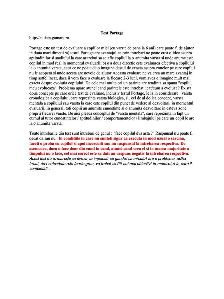 Test Portage Autism - Compress | PDF