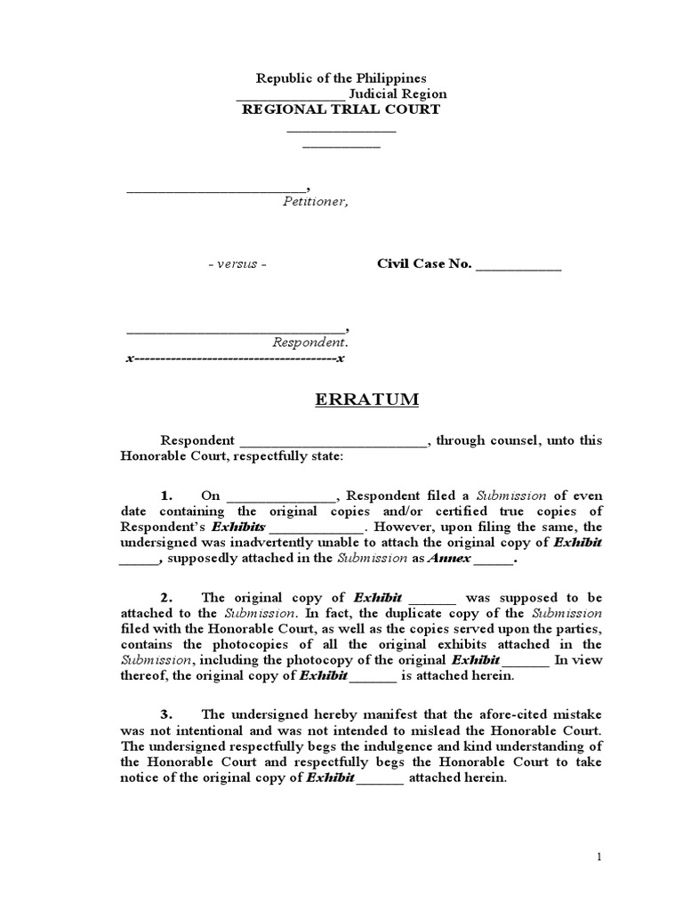 Erratum Notice for Court Submission | PDF | Common Law | Lawsuit