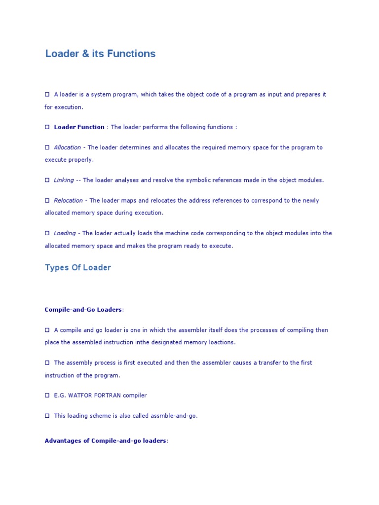 Functions and Types of Loaders | PDF | Library (Computing) | Subroutine