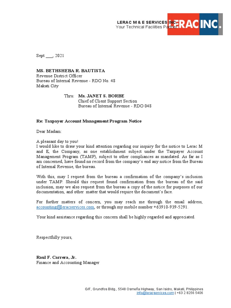 Bir letter request for tamp notice pdf